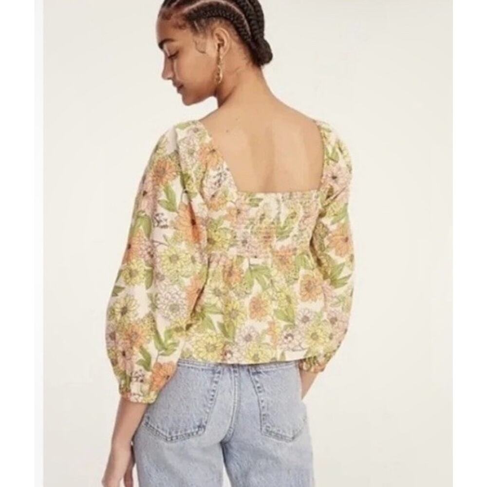 J.Crew Womens Floral Square Neck Milkmaid Top Tie Front Cottage Boho Plus Sz 20 - Picture 6 of 7